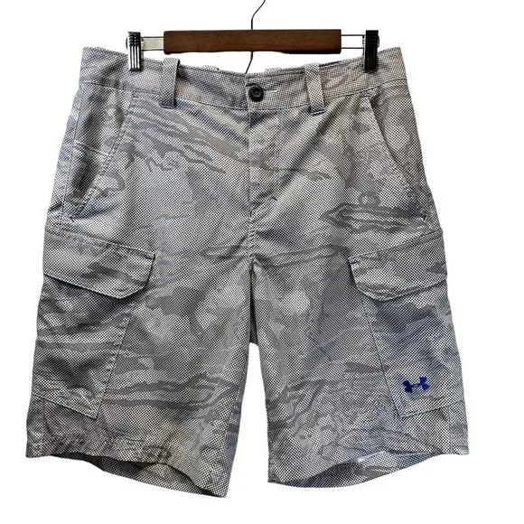 Under Armour UA Fish Hunter Cargo Shorts Mens 32 Loose Heat Gear Digital Camo - Picture 1 of 13